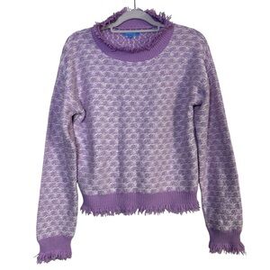Burgess Cotton Cashmere Purple‎ Fringe Detail Woven Sweater Size Medium